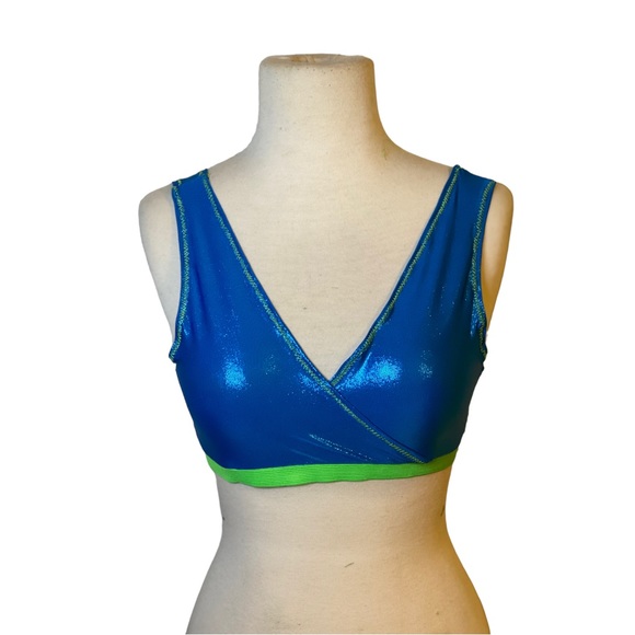 Handmade Blue Metallic Alien Rave Festival Set Rave Hood Sports Bra - Picture 7 of 7